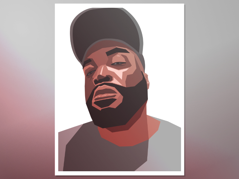A self-portrait of Sam. He is rendered in simple geometric shapes with light shifts from highlights to mid-tones to shadow.